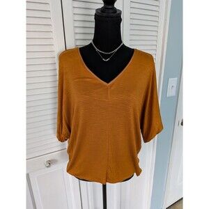 Joan Vass Tee Top Women's M Caramel Deep Mustard Shirt A-Line Soft Comfort New